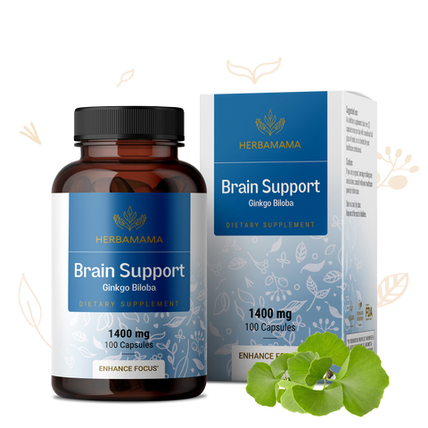 Brain Support Ginkgo Biloba Supplement - 100 Capsules