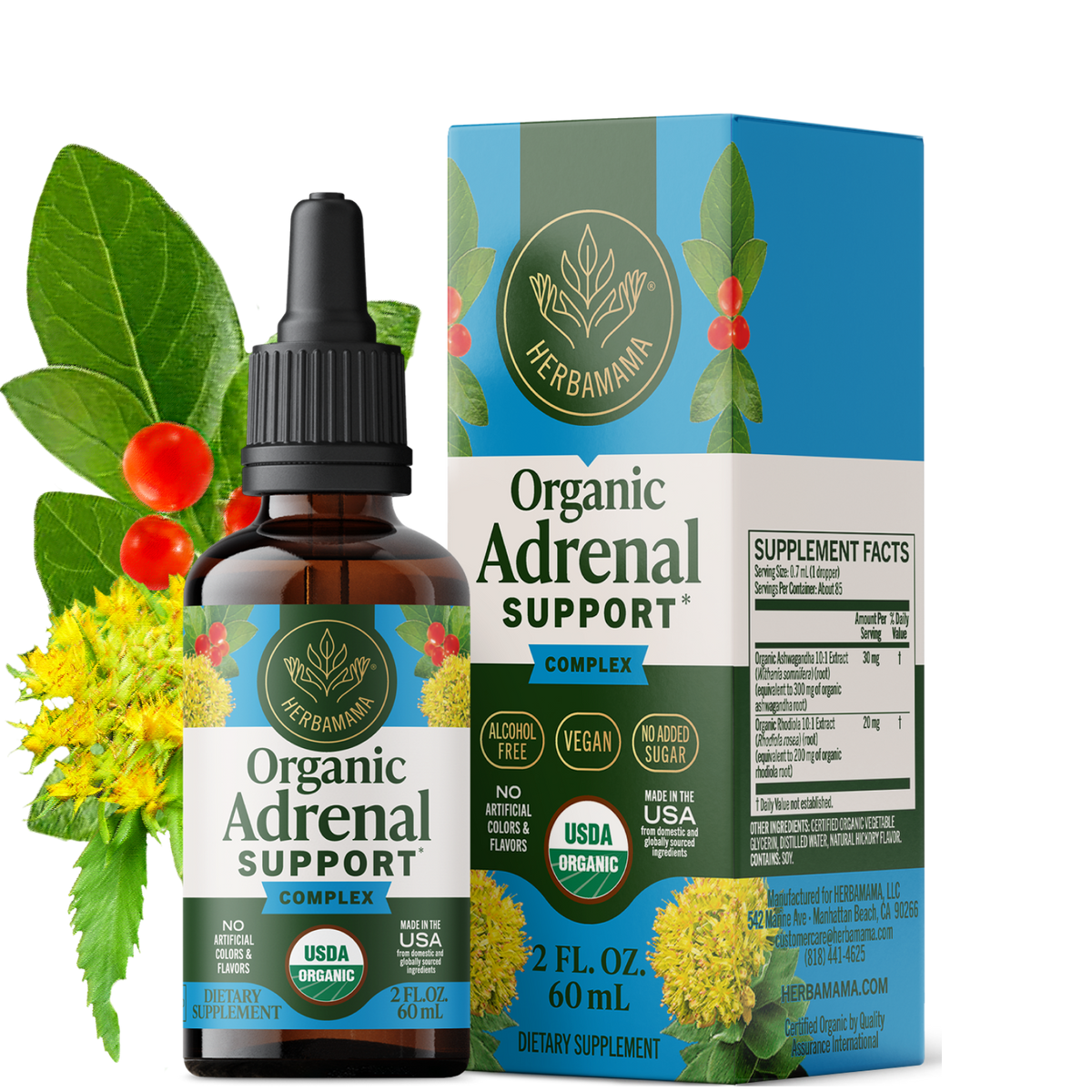 USDA Organic Adrenal Support Complex Drops - 2 Fl. Oz. Bottle
