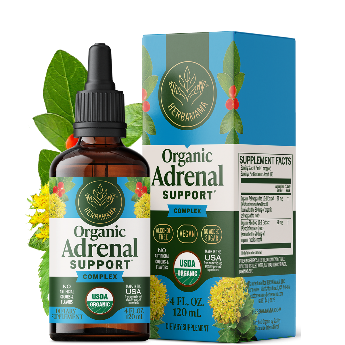 USDA Organic Adrenal Support Complex Drops - 4 Fl. Oz. Bottle