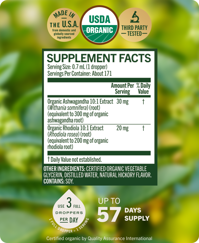 USDA Organic Adrenal Support Complex Drops - 4 Fl. Oz. Bottle