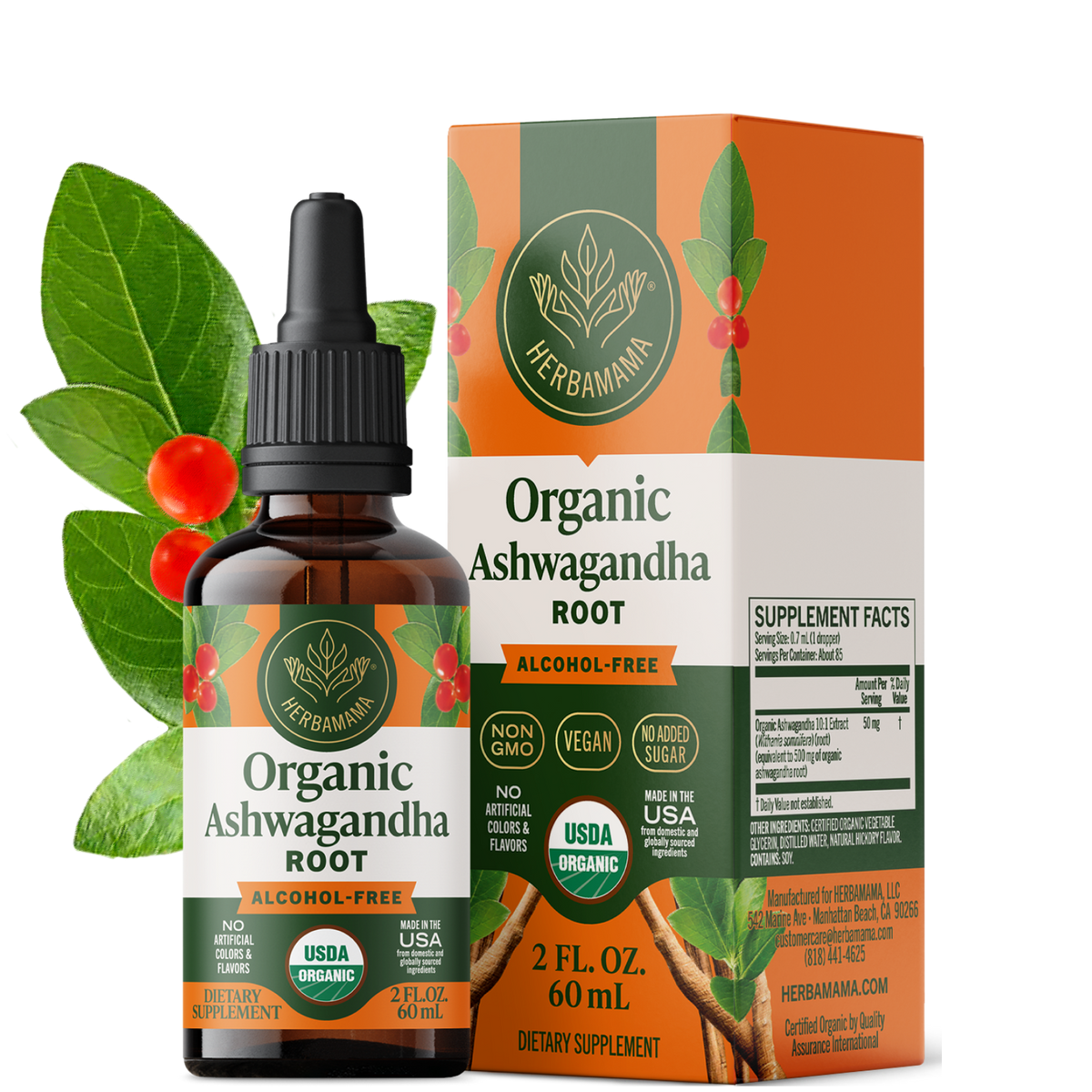 USDA Organic Ashwagandha Root Drops - 2 Fl. Oz. Bottle