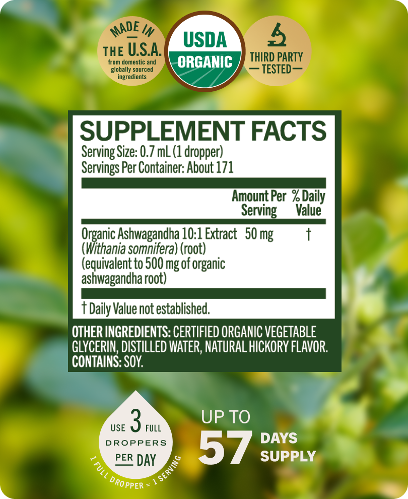Organic Ashwagandha Root Drops - 4 Fl. Oz. Bottle