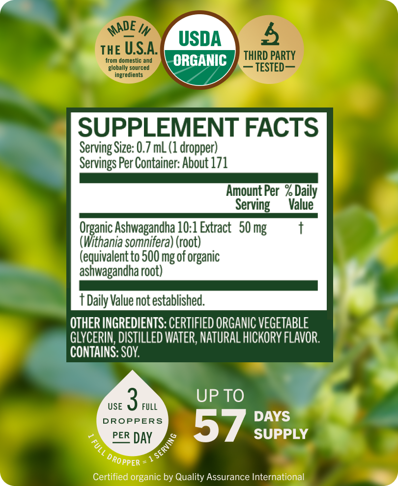 USDA Organic Ashwagandha Root Drops - 4 Fl. Oz. Bottle
