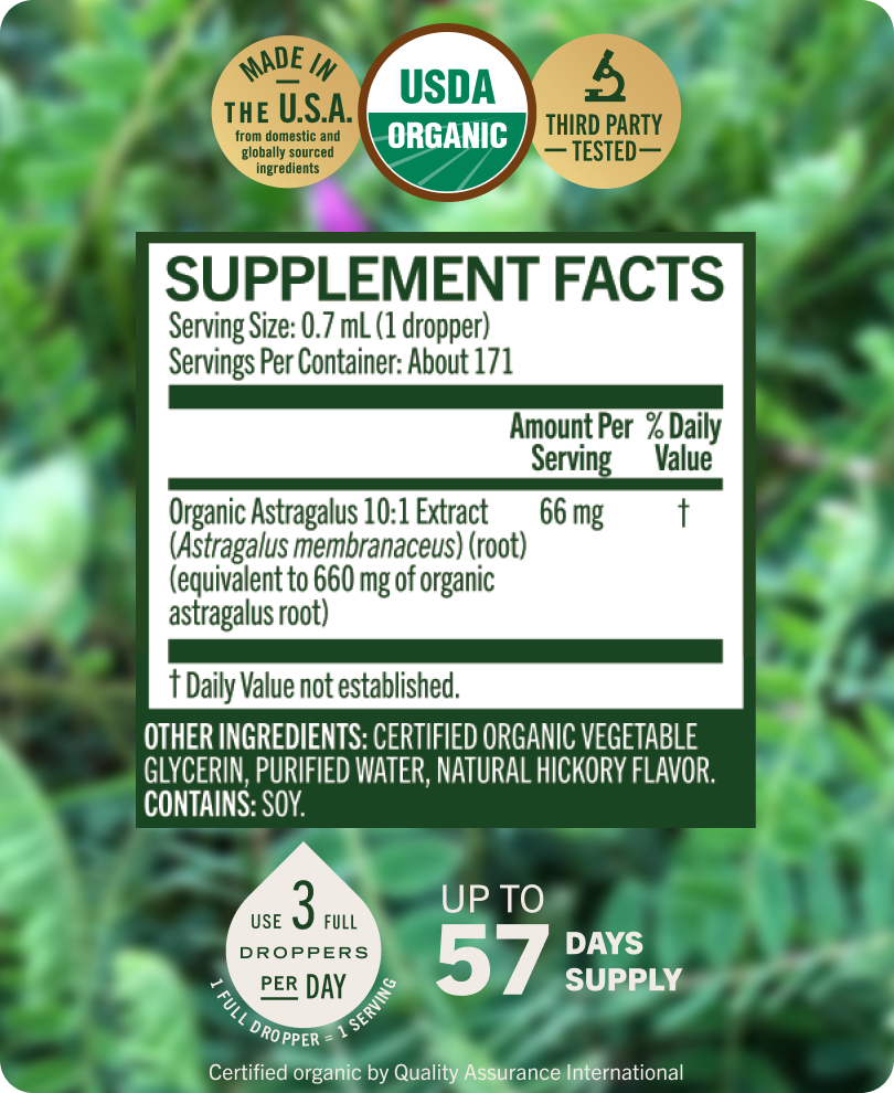 USDA Organic Astragalus Root Drops - 4 Fl. Oz. Bottle