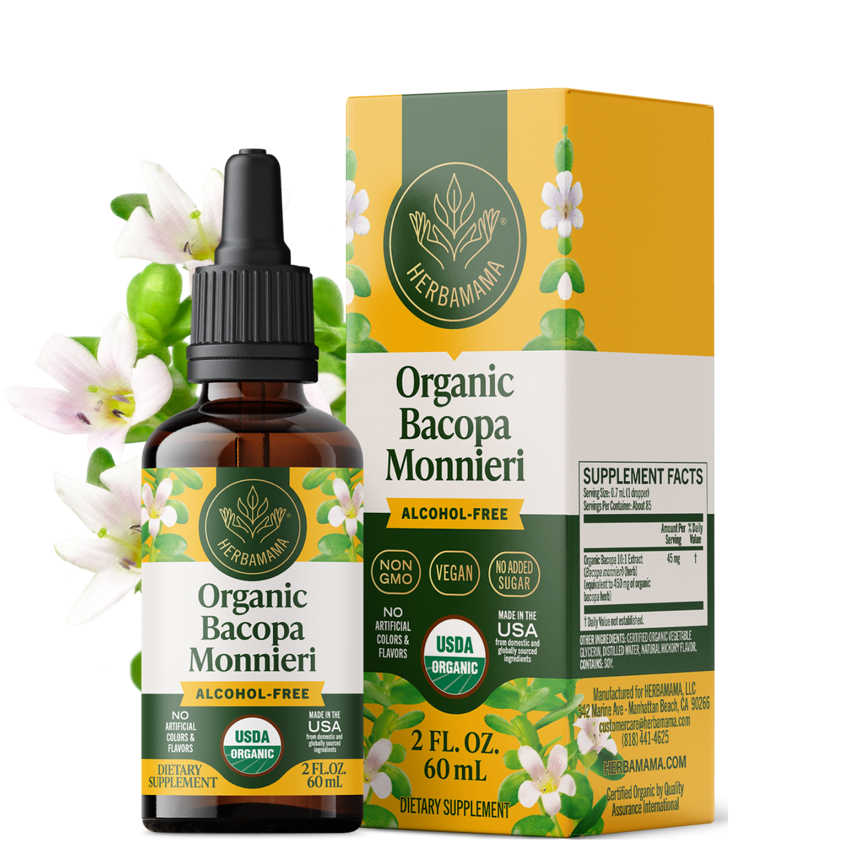 USDA Organic Bacopa Monnieri Drops - 2 Fl. Oz. Bottle