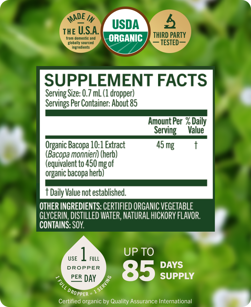 USDA Organic Bacopa Monnieri Drops - 2 Fl. Oz. Bottle