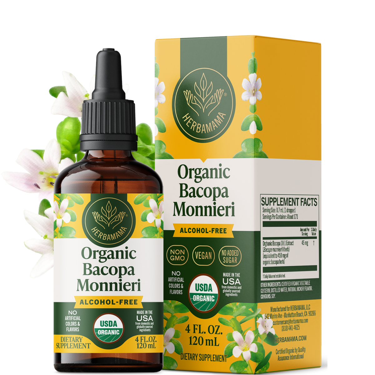 USDA Organic Bacopa Monnieri Drops - 4 Fl. Oz. Bottle
