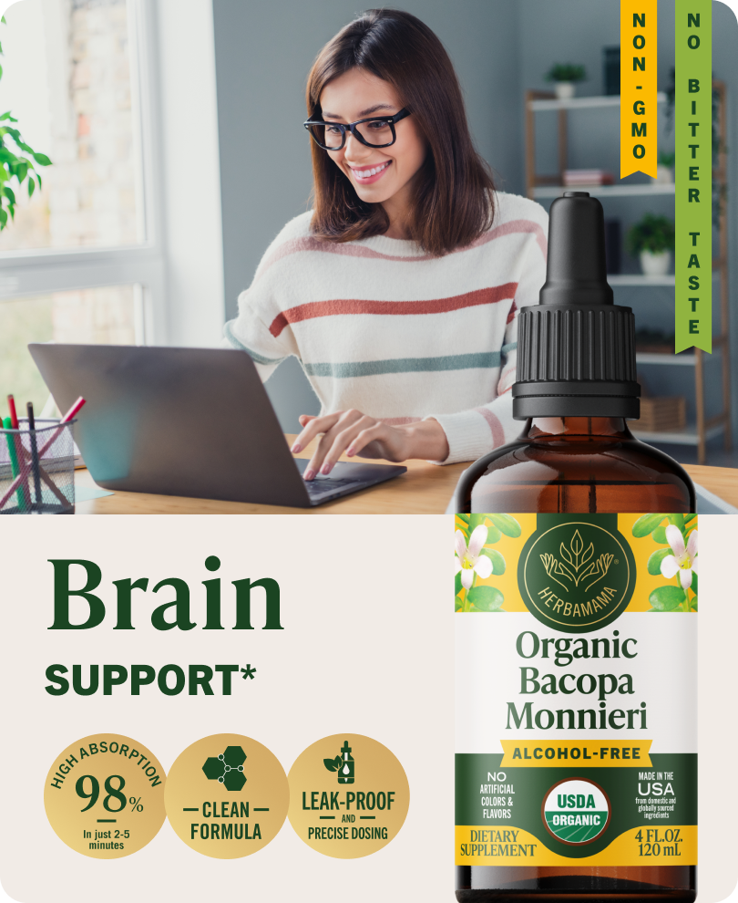 USDA Organic Bacopa Monnieri Drops - 4 Fl. Oz. Bottle