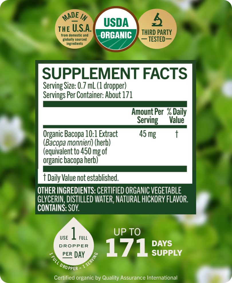 USDA Organic Bacopa Monnieri Drops - 4 Fl. Oz. Bottle