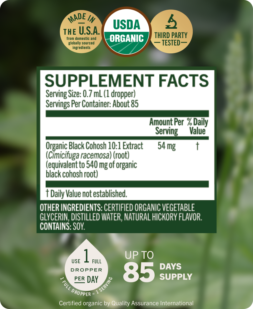 USDA Organic Black Cohosh Drops - 2 Fl. Oz. Bottle