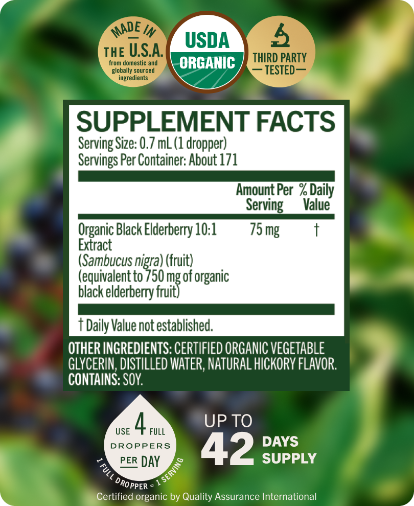 USDA Organic Black Elderberry Drops - 4 Fl. Oz. Bottle