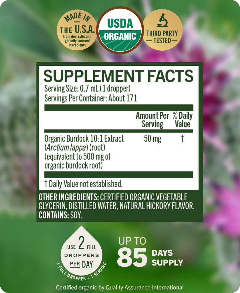 USDA Organic Burdock Root Drops - 4 Fl. Oz. Bottle