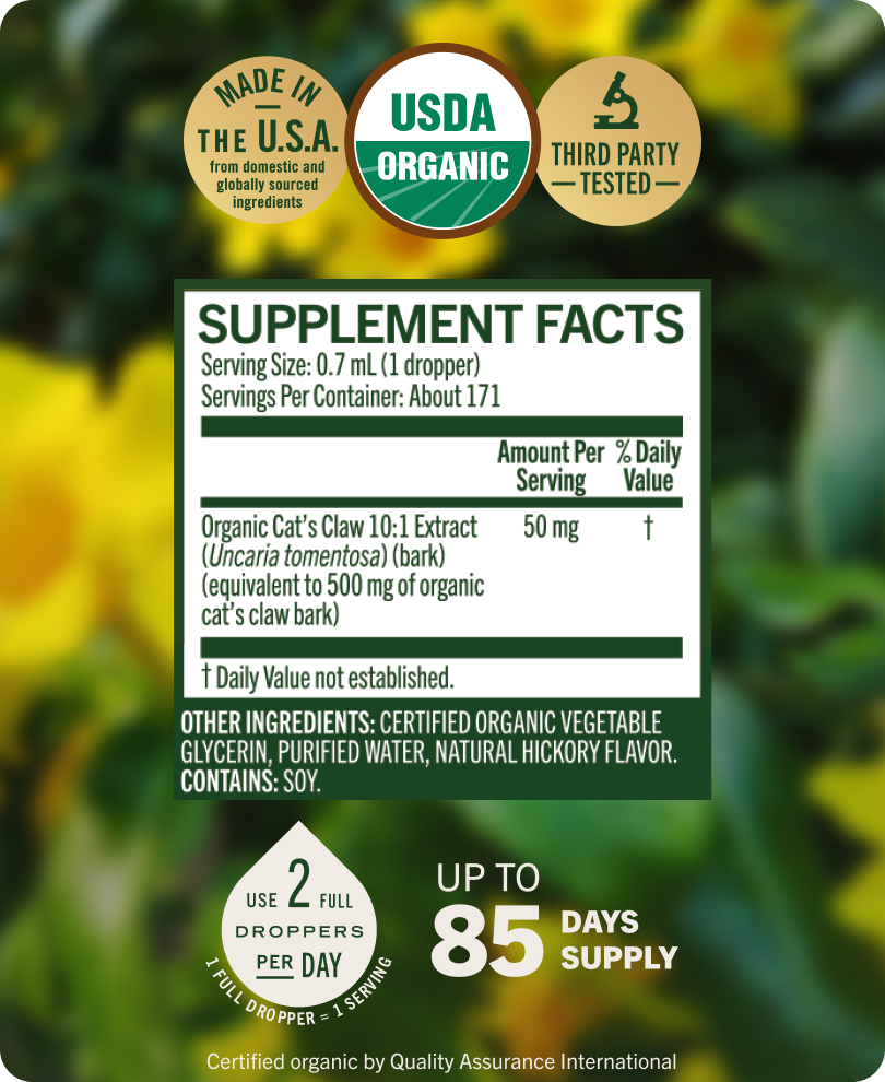 USDA Organic Cat’s Claw Drops - 4 Fl. Oz. Bottle