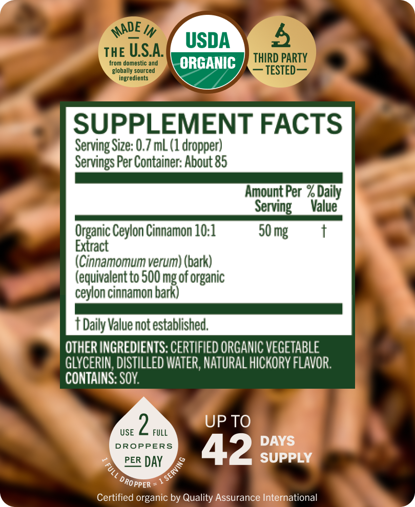 USDA Organic Ceylon Cinnamon Drops - 2 Fl. Oz. Bottle