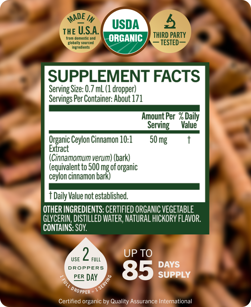 USDA Organic Ceylon Cinnamon Drops - 4 Fl. Oz. Bottle