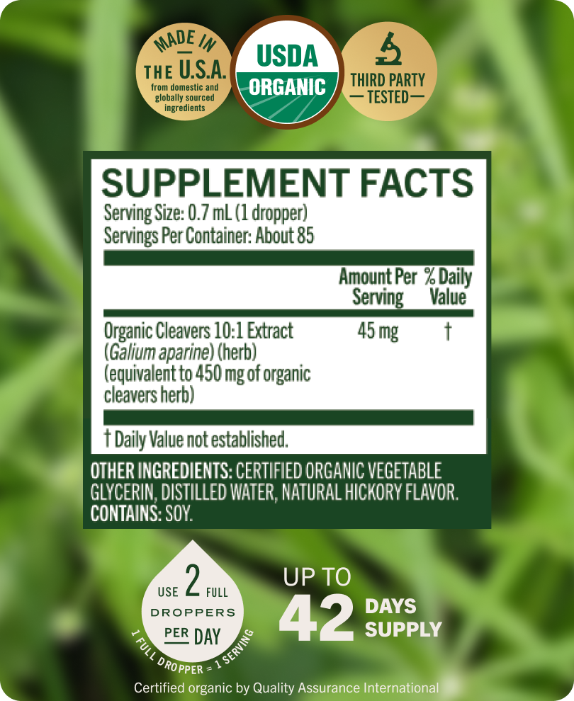 USDA Organic Cleavers Drops - 2 Fl. Oz. Bottle