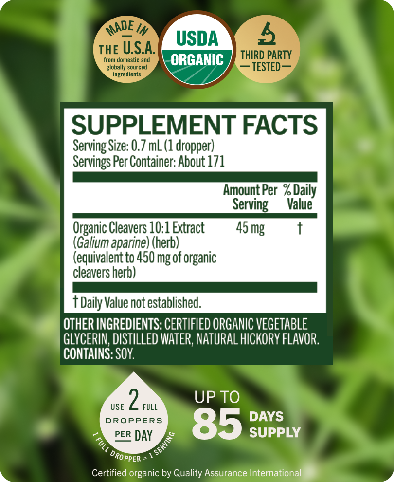 USDA Organic Cleavers Drops - 4 Fl. Oz. Bottle