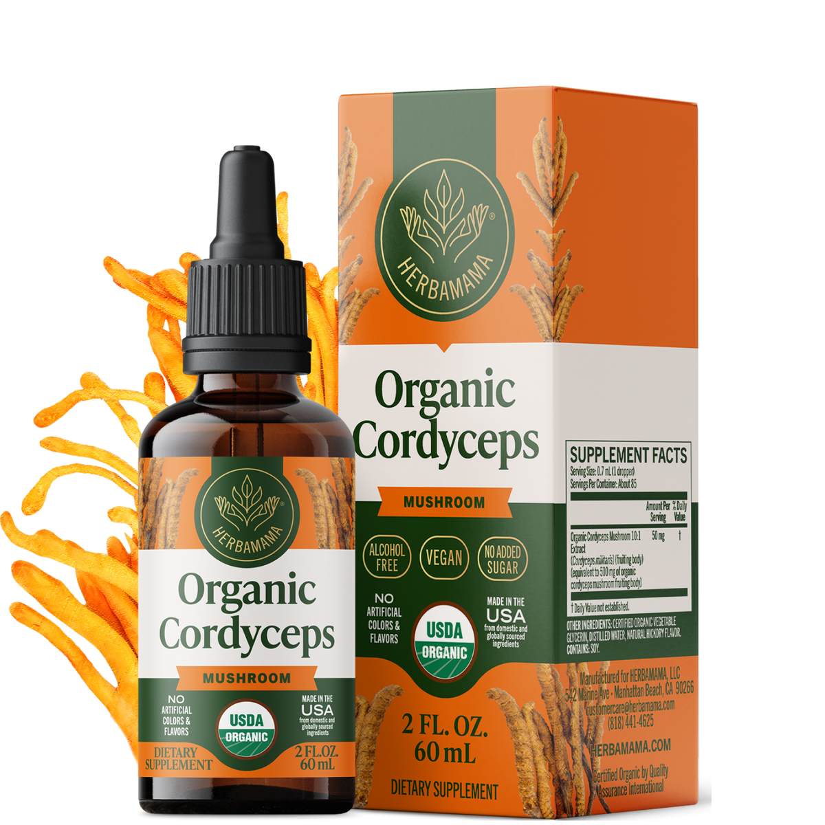 USDA Organic Cordyceps Mushroom Drops - 2 Fl. Oz. Bottle