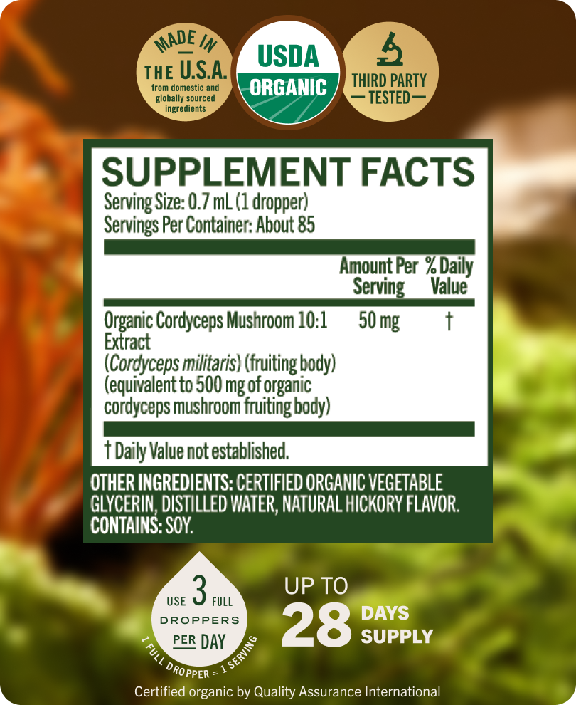 USDA Organic Cordyceps Mushroom Drops - 2 Fl. Oz. Bottle