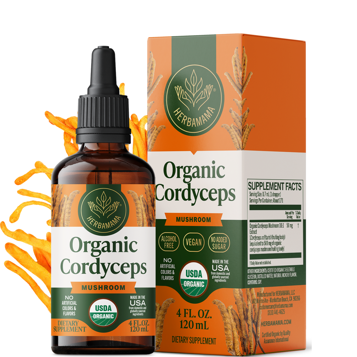 USDA Organic Cordyceps Mushroom Drops - 4 Fl. Oz. Bottle