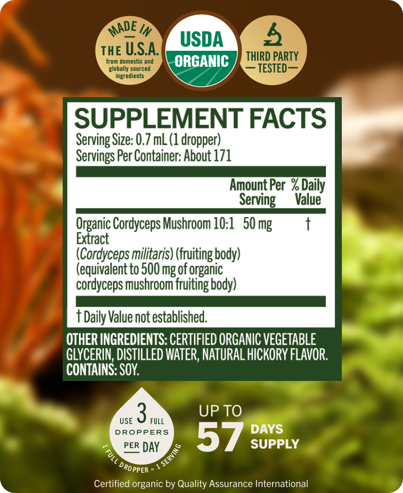 USDA Organic Cordyceps Mushroom Drops - 4 Fl. Oz. Bottle