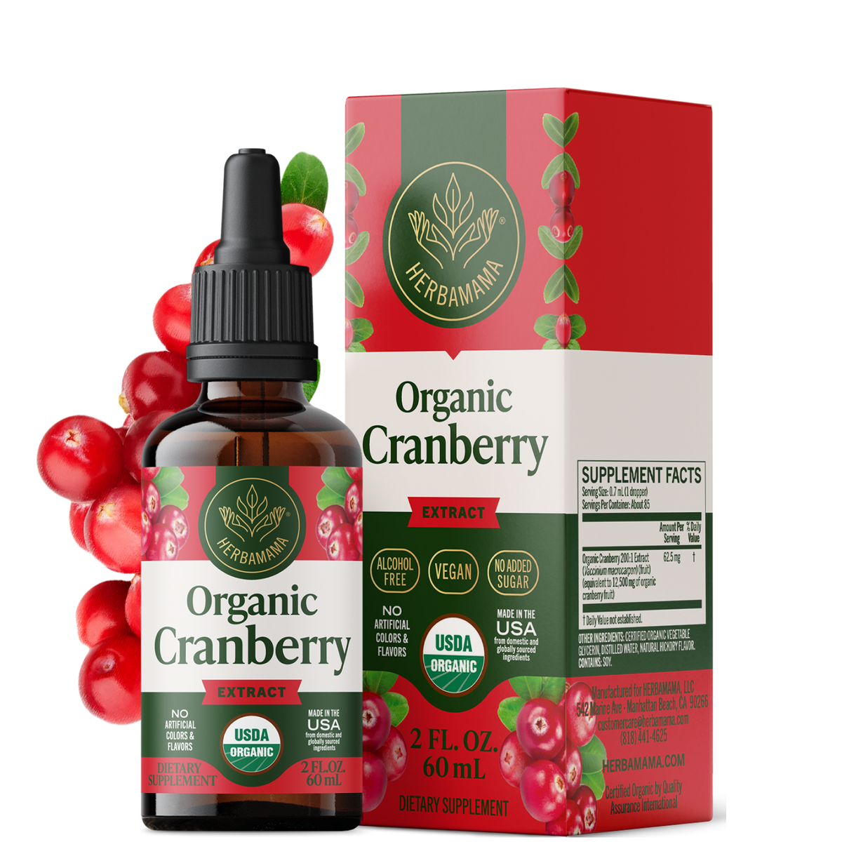USDA Organic Cranberry Extract Drops - 2 Fl. Oz. Bottle