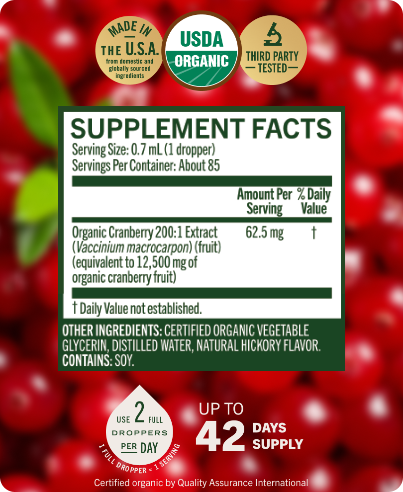 USDA Organic Cranberry Extract Drops - 2 Fl. Oz. Bottle