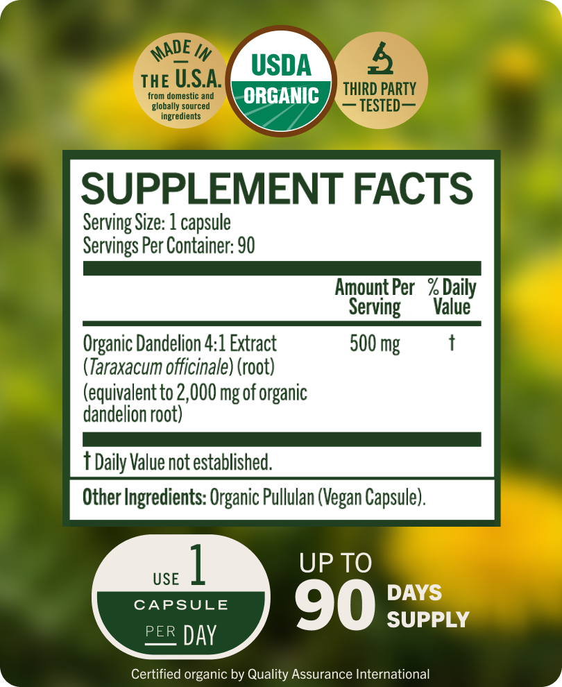 USDA Organic Dandelion Root Capsules - 90 CT