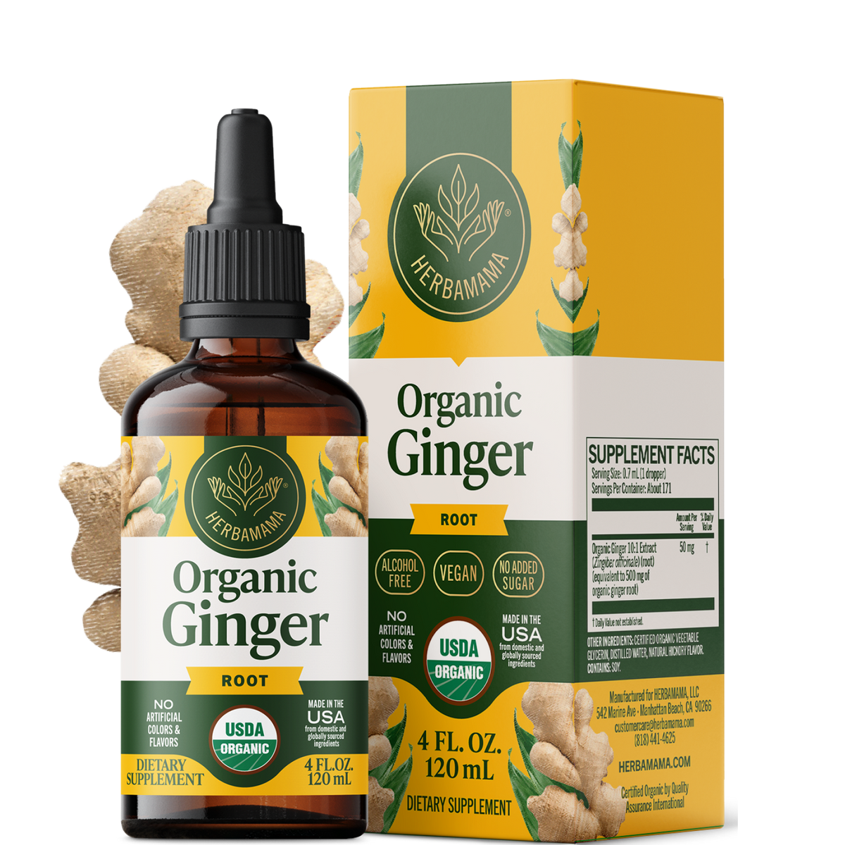 USDA Organic Ginger Root Drops - 4 Fl. Oz. Bottle