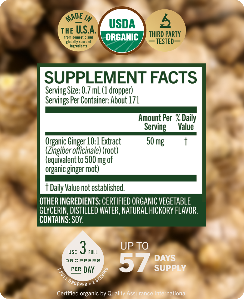 USDA Organic Ginger Root Drops - 4 Fl. Oz. Bottle