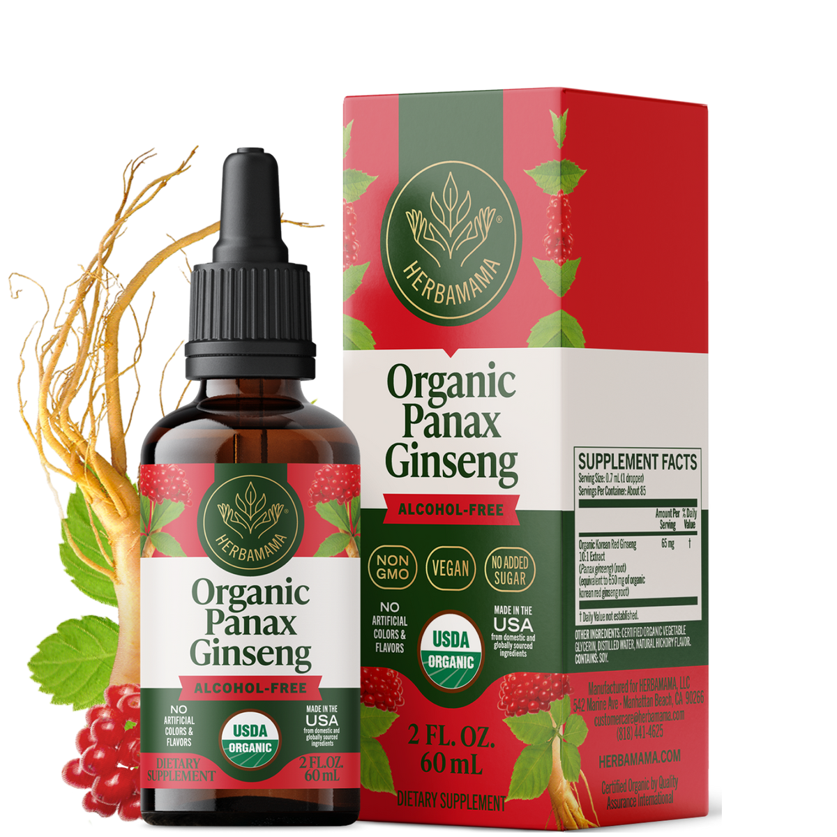 USDA Organic Panax Ginseng Drops - 2 Fl. Oz. Bottle