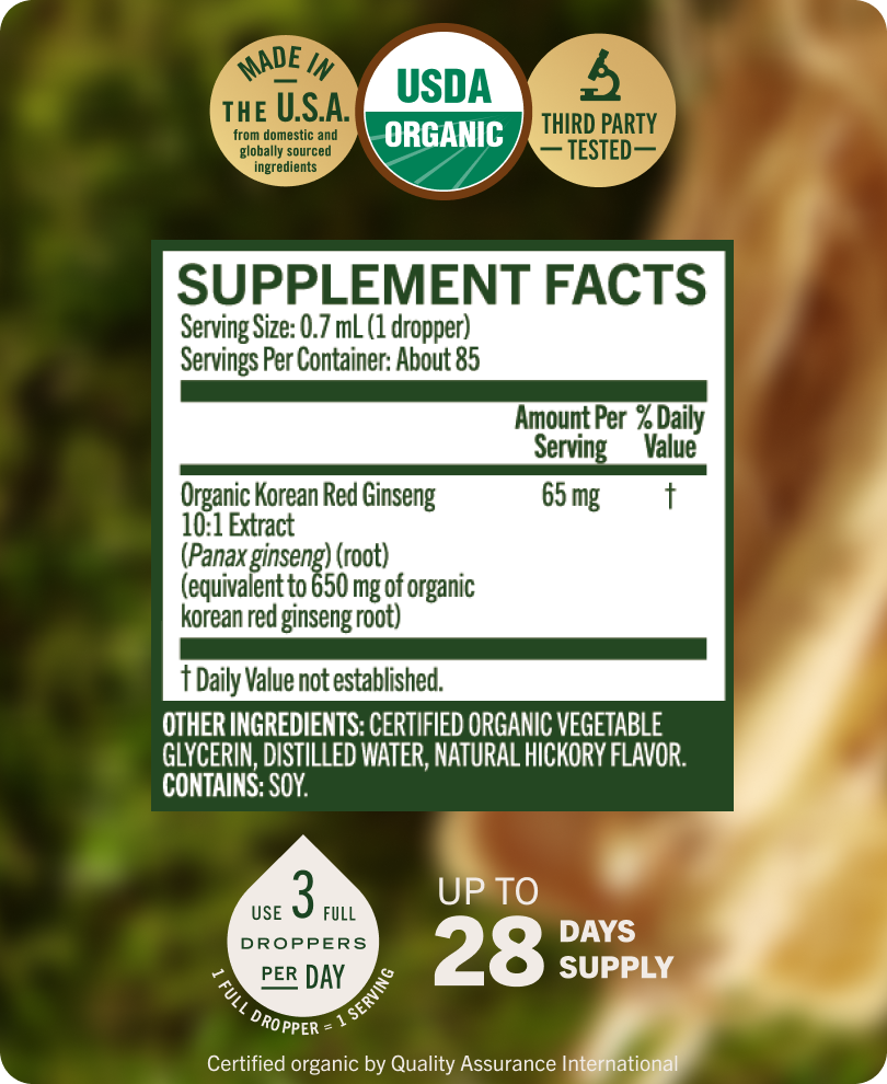 USDA Organic Panax Ginseng Drops - 2 Fl. Oz. Bottle