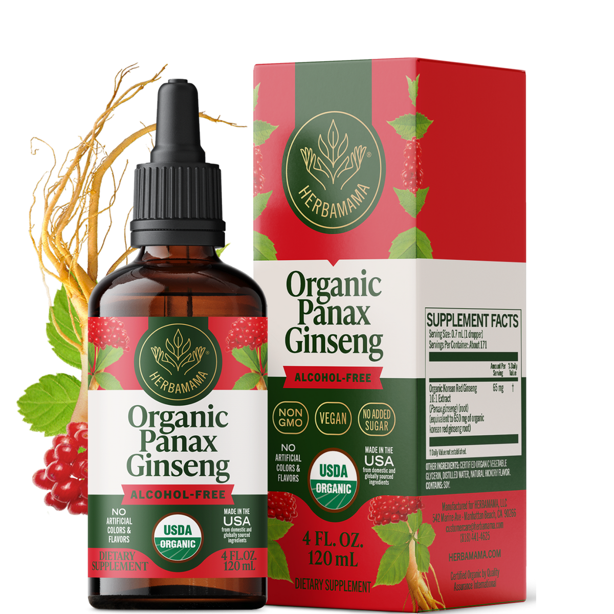 USDA Organic Panax Ginseng Drops - 4 Fl. Oz. Bottle