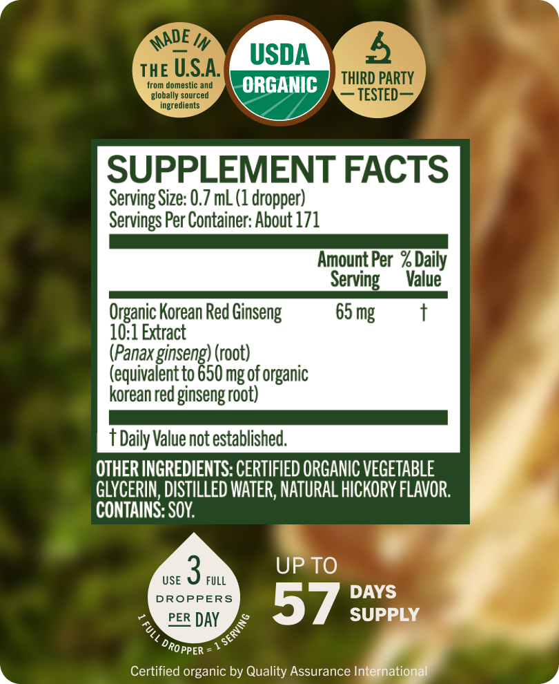 USDA Organic Panax Ginseng Drops - 4 Fl. Oz. Bottle