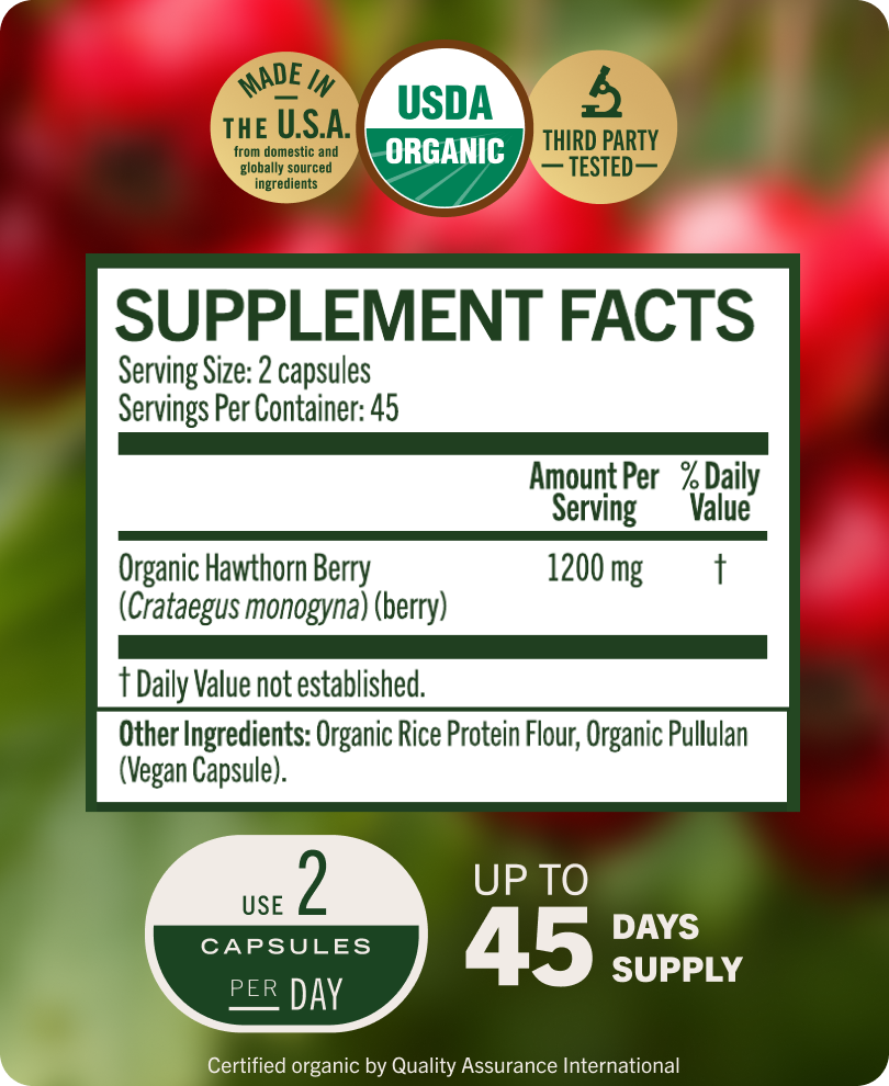 USDA Organic Hawthorn Berry Capsules - 90 CT