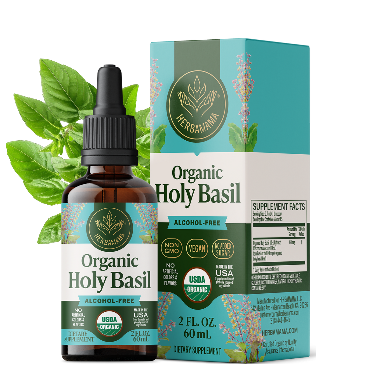 USDA Organic Holy Basil Drops - 2 Fl. Oz. Bottle