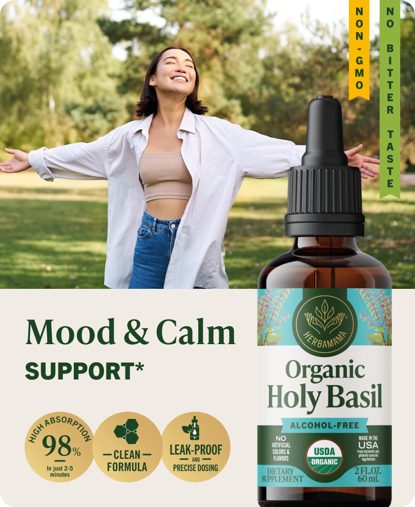 USDA Organic Holy Basil Drops - 2 Fl. Oz. Bottle