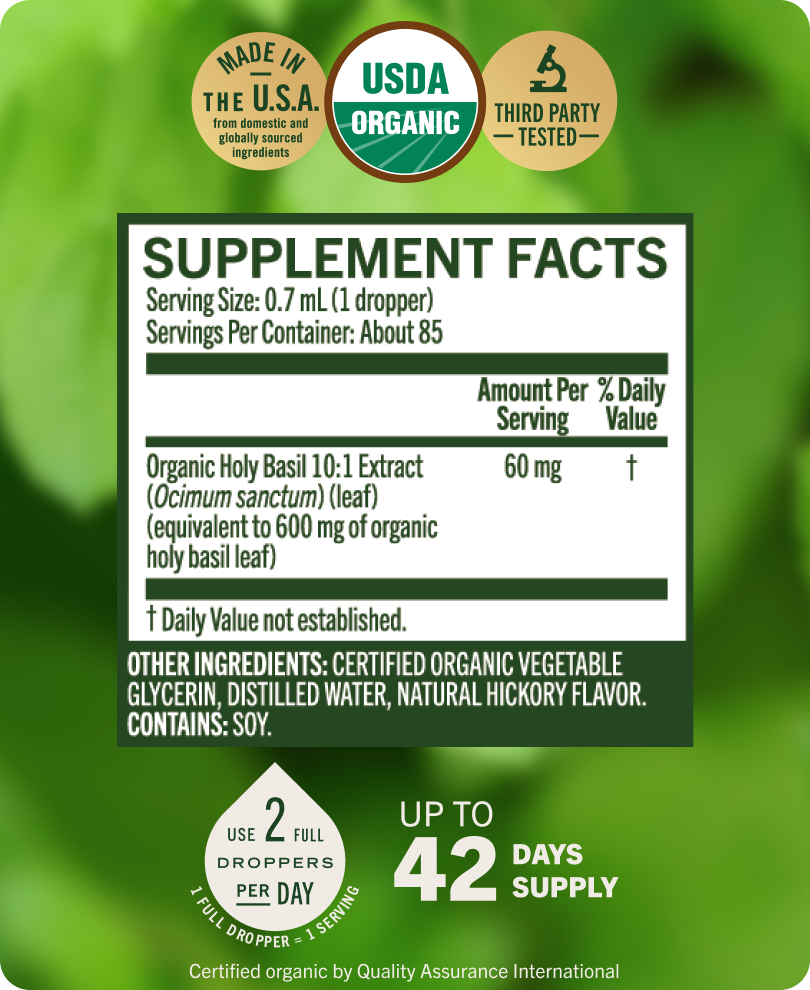 USDA Organic Holy Basil Drops - 2 Fl. Oz. Bottle