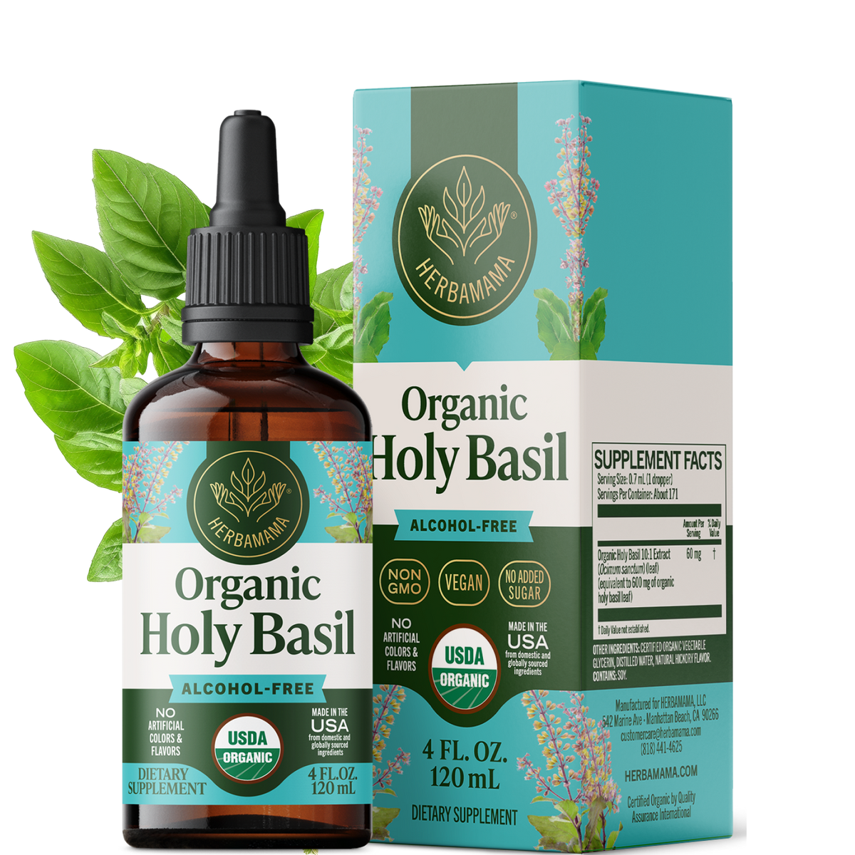 USDA Organic Holy Basil Drops - 4 Fl. Oz. Bottle