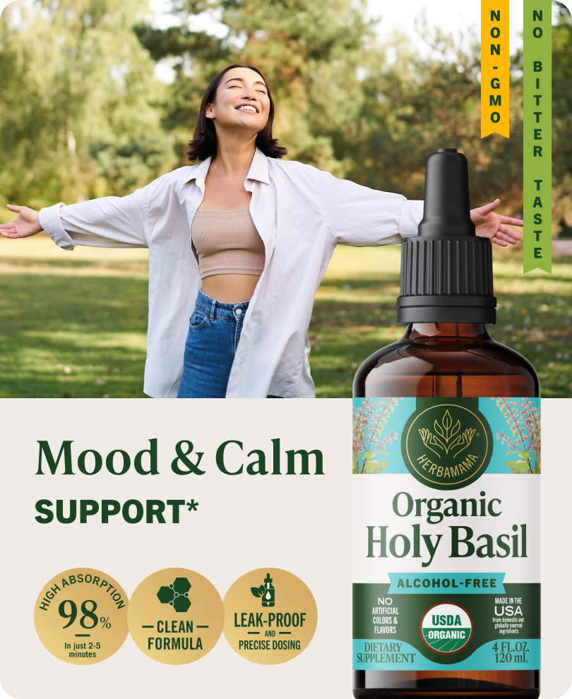 USDA Organic Holy Basil Drops - 4 Fl. Oz. Bottle
