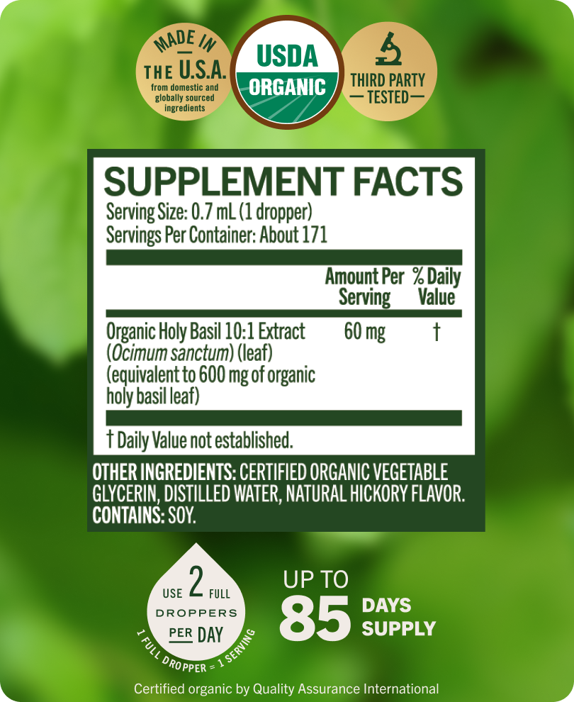 USDA Organic Holy Basil Drops - 4 Fl. Oz. Bottle