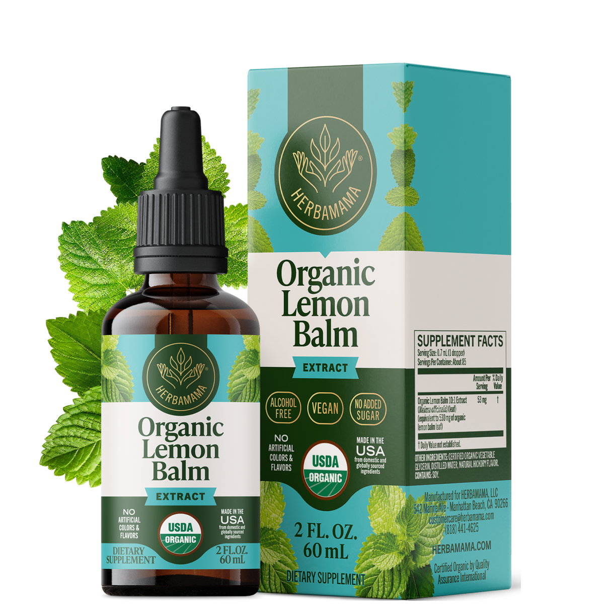 USDA Organic Lemon Balm Drops - 2 Fl. Oz. Bottle