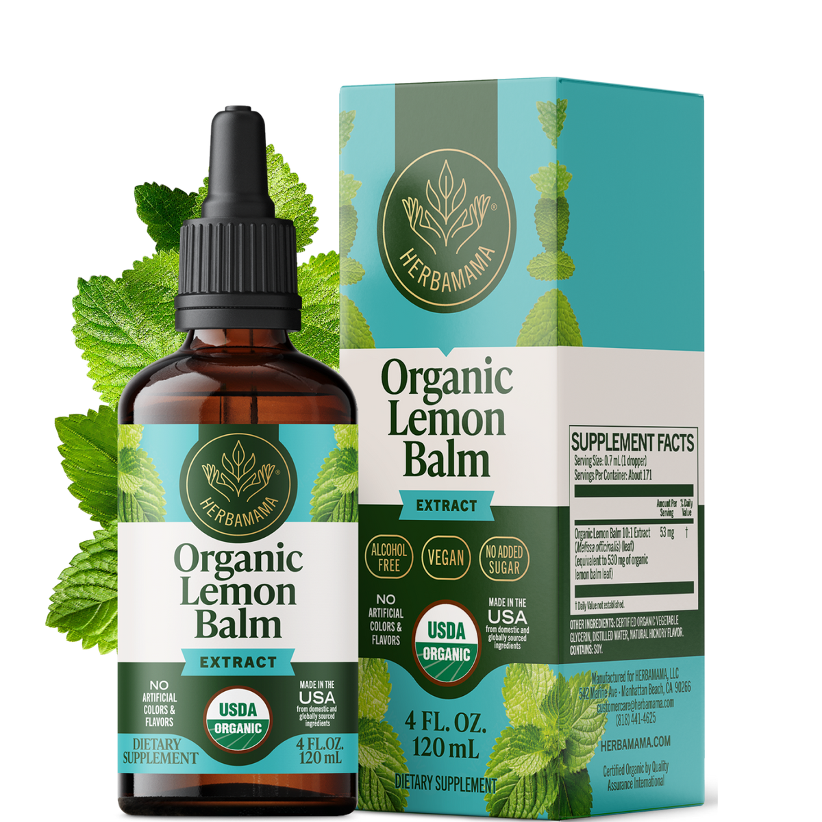 USDA Organic Lemon Balm Drops - 4 Fl. Oz. Bottle