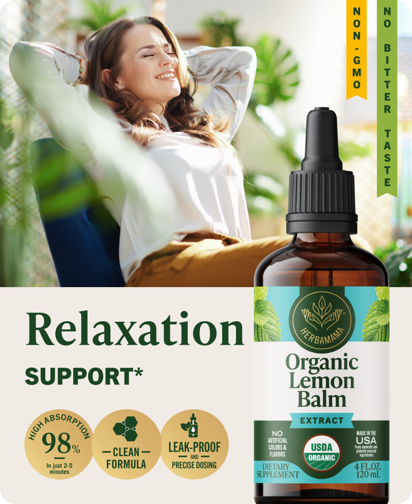 USDA Organic Lemon Balm Drops - 4 Fl. Oz. Bottle