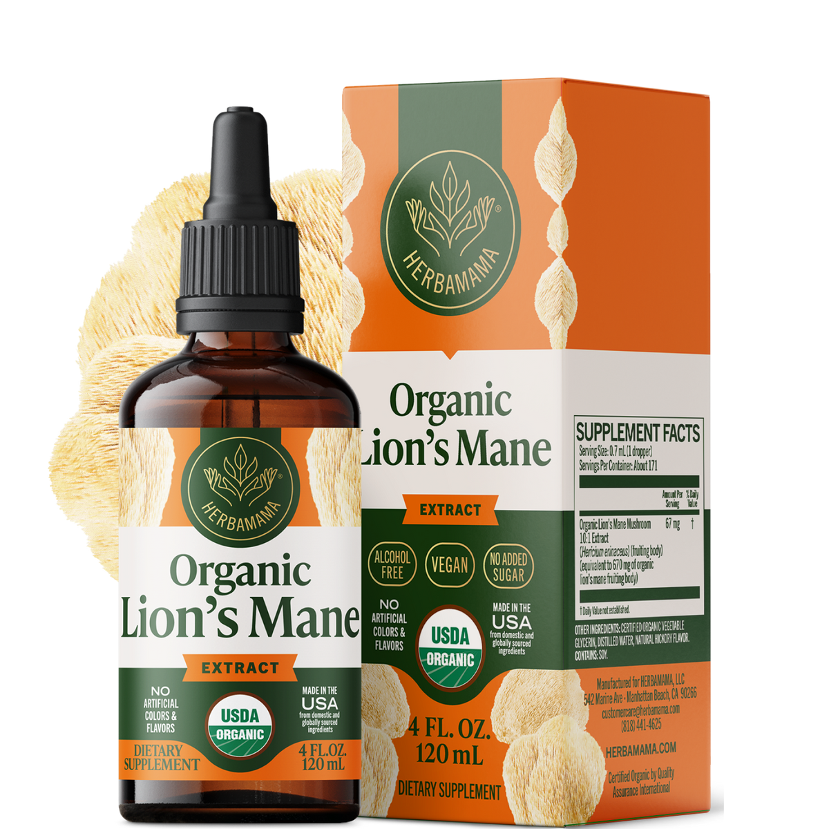 USDA Organic Lion's Mane Drops - 4 Fl. Oz. Bottle