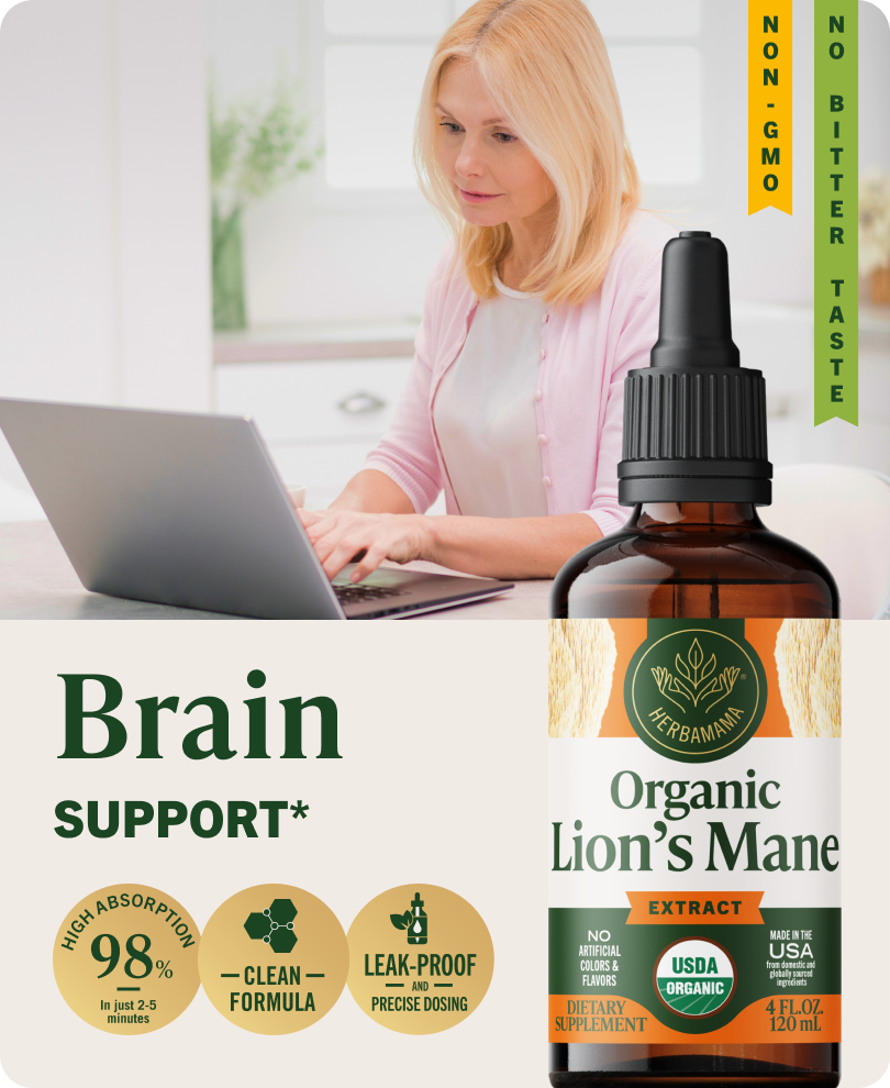 USDA Organic Lion's Mane Drops - 4 Fl. Oz. Bottle