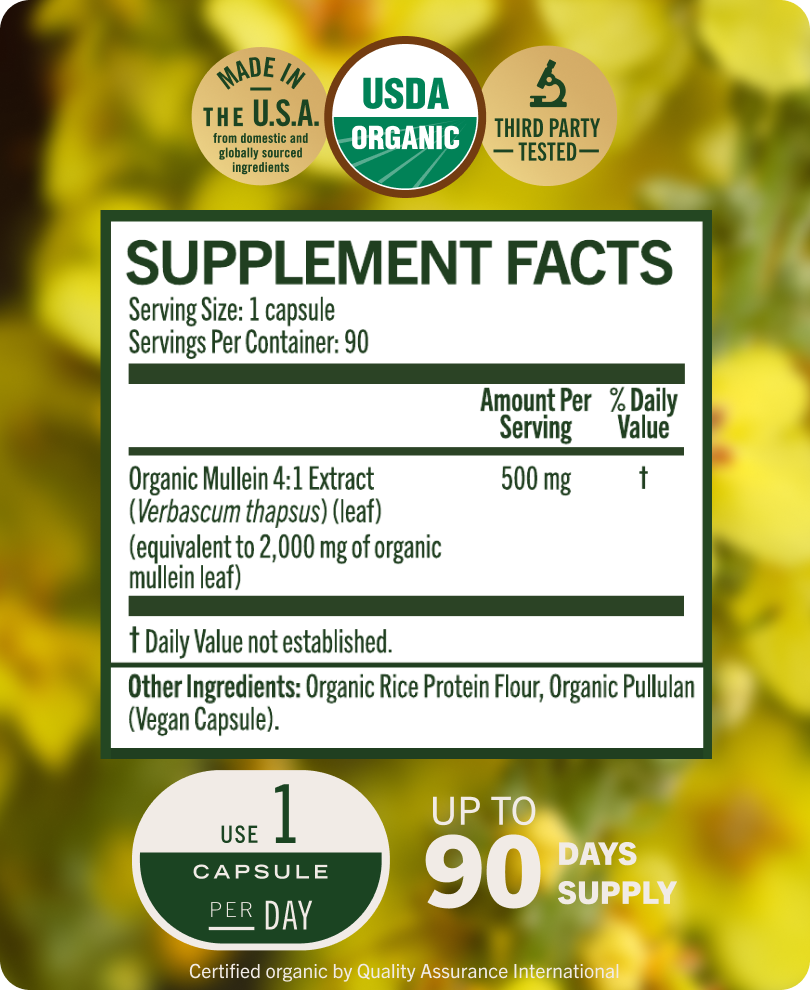 USDA Organic Mullein Leaf Capsules - 90 CT
