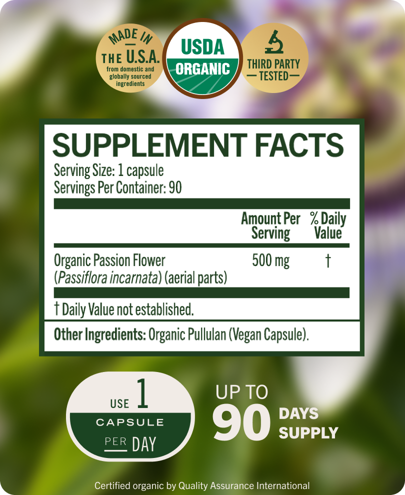USDA Organic Passion Flower Capsules - 90 CT