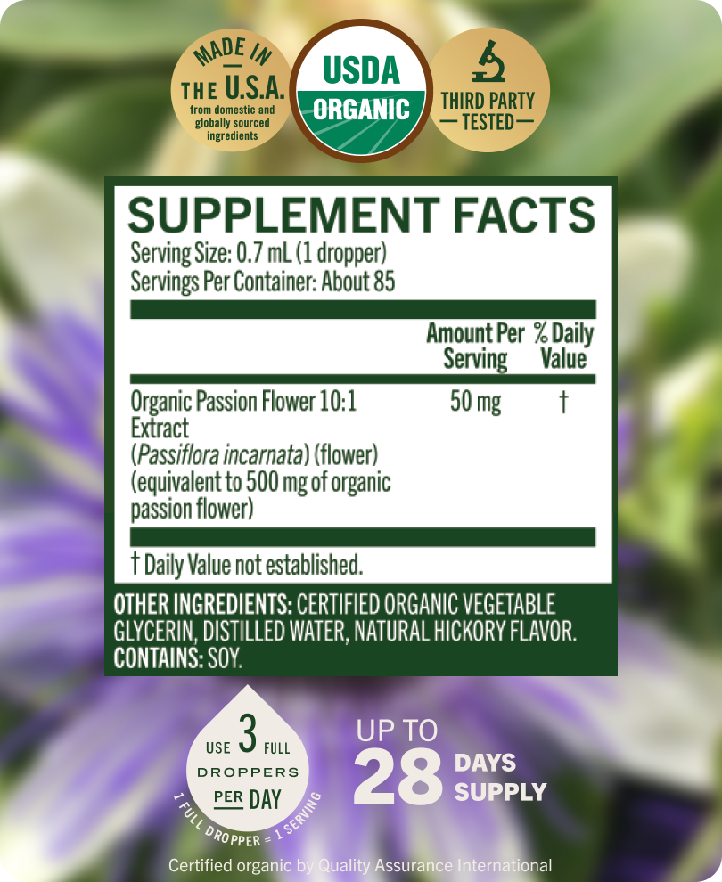 USDA Organic Passion Flower Drops - 2 Fl. Oz. Bottle