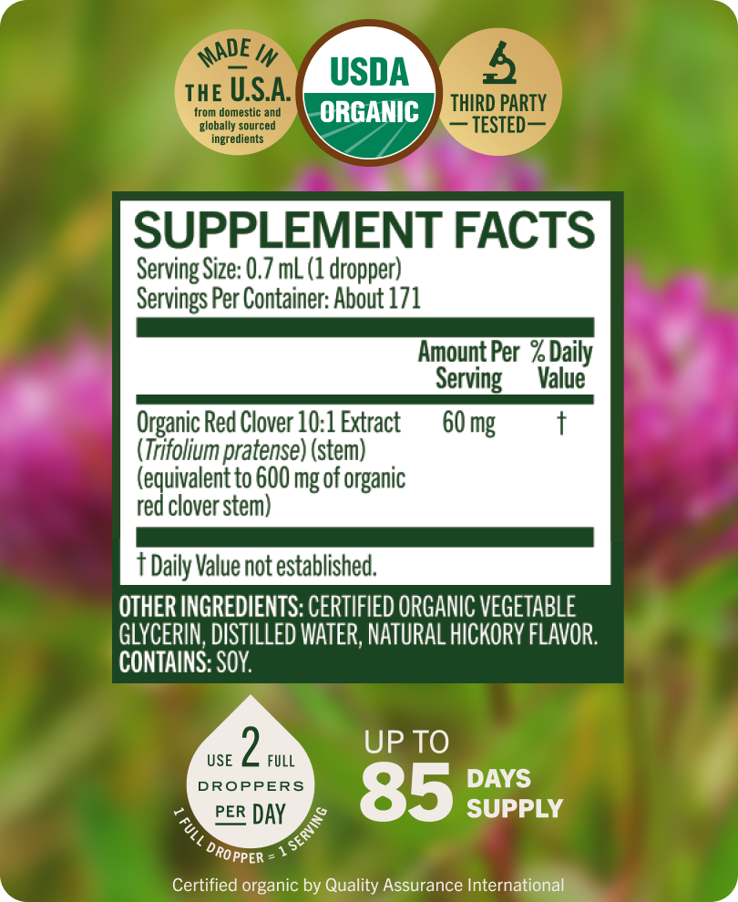USDA Organic Red Clover Drops - 4 Fl. Oz. Bottle